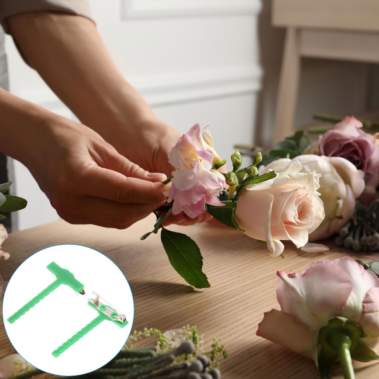 PATIKIL Plastic Safety Pins Corsage Buttonhole 40 Pcs for DIY Wedding Flower Bridegroom Brooch, Green
