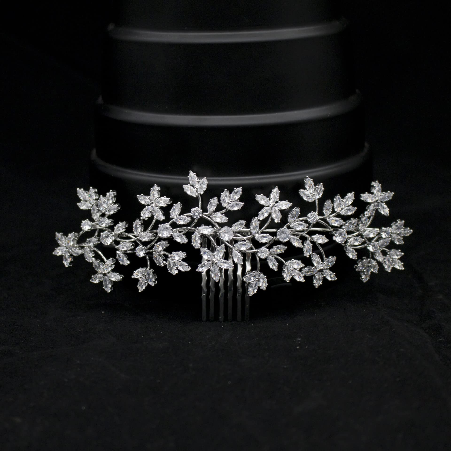 Cubic Zirconia Bridal Hair Comb Crystal Flower Hair Clip CZ Hairpins for Bride Hair Pieces for Wedding Party Prom Silver Gold Jewelry Formal Hair Accessories for Women (Silver)