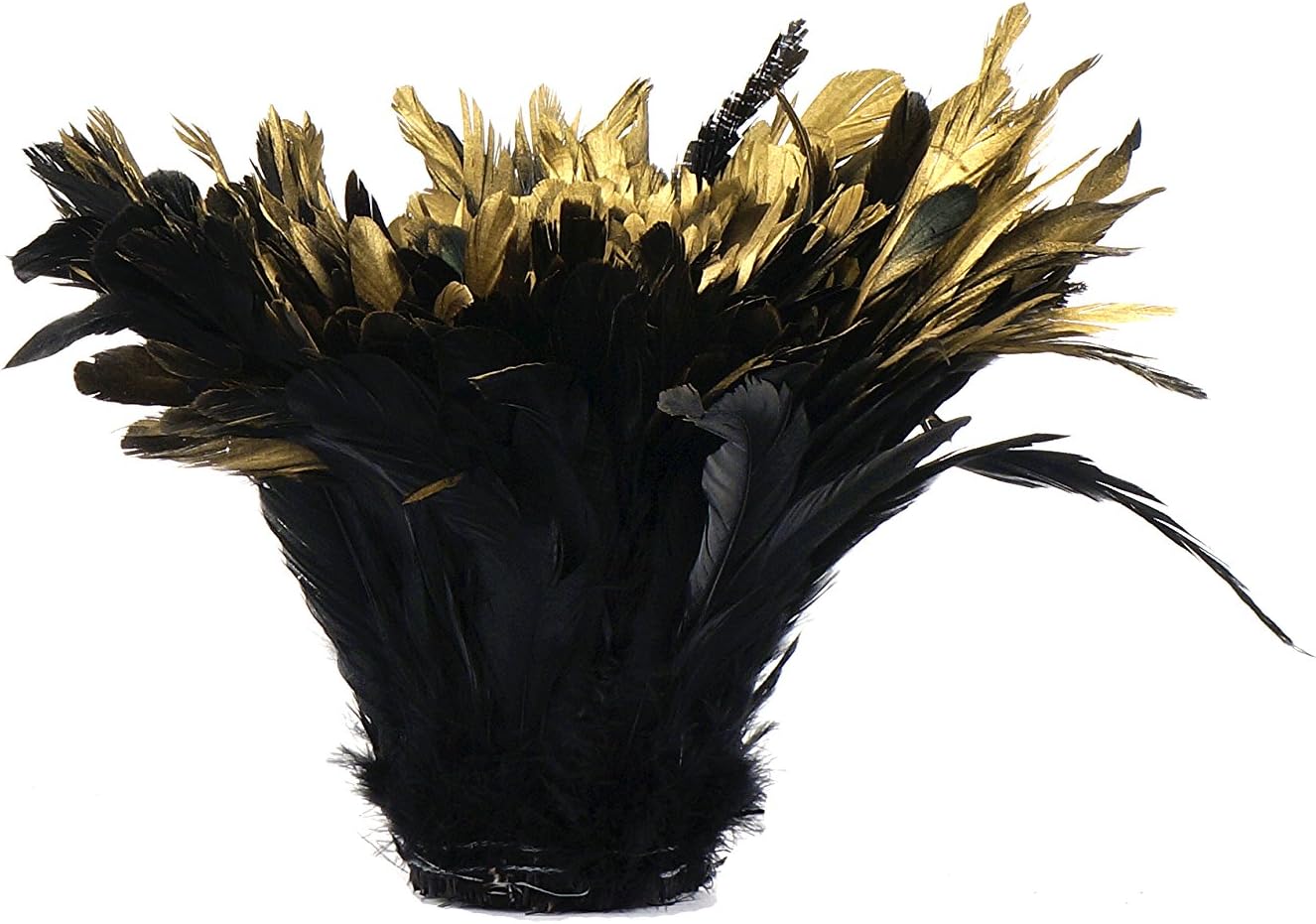 Zucker™ Rooster Coque Tails Feathers [1/4 LB (Approx 1.50 Yards)] Black Iridescent Tipped Gold 5-8" Feather Trim Mardi Gras, Carnival Feather Trim