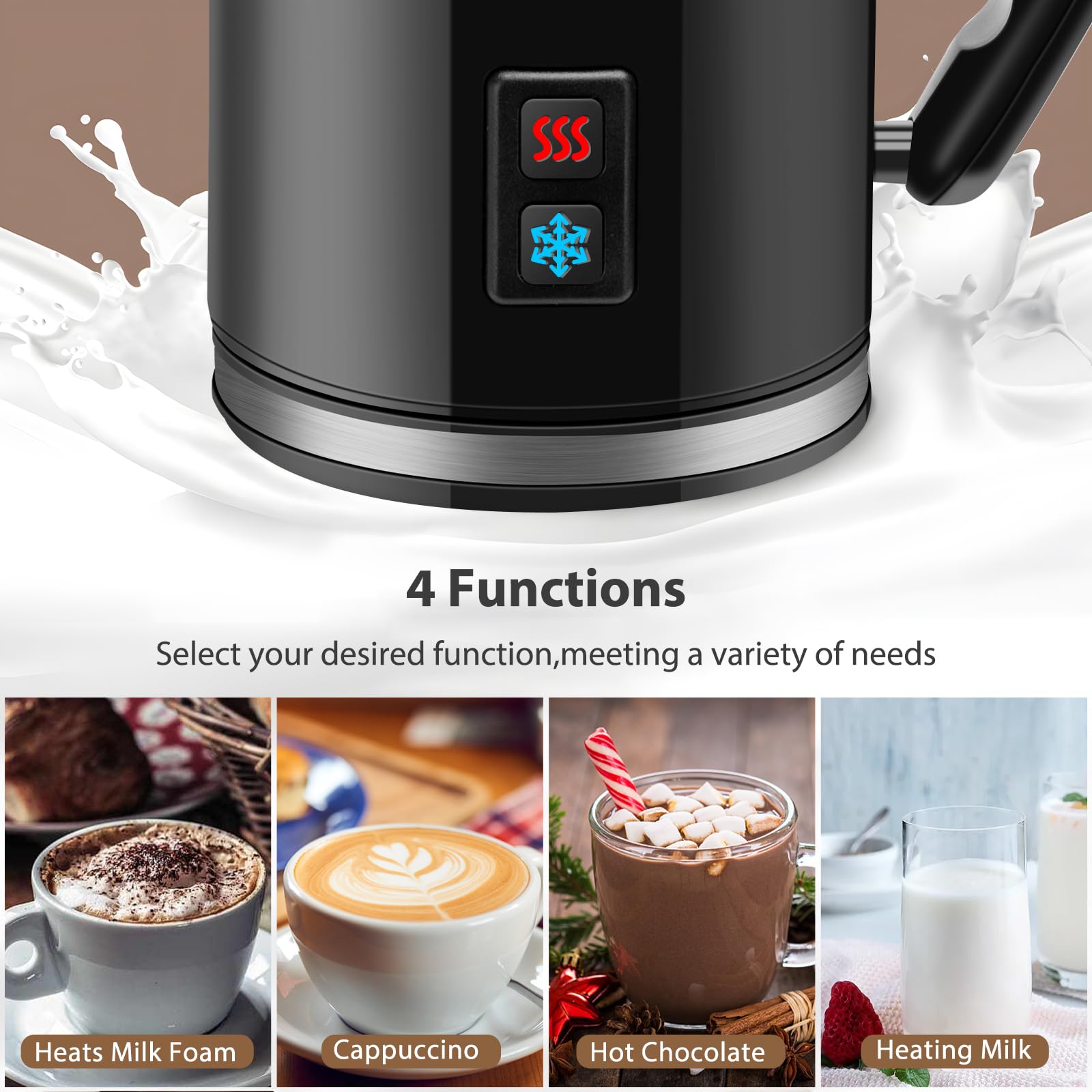 Aigostar Capu - Montalatte Elettrico 500W 240mL, Cappuccinatore Silenzioso 3 in 1 Montalatte Automatico per schiuma di latte caldo e freddo,Rivestimento Antiaderente, per Caffè, Latte, Cappuccino