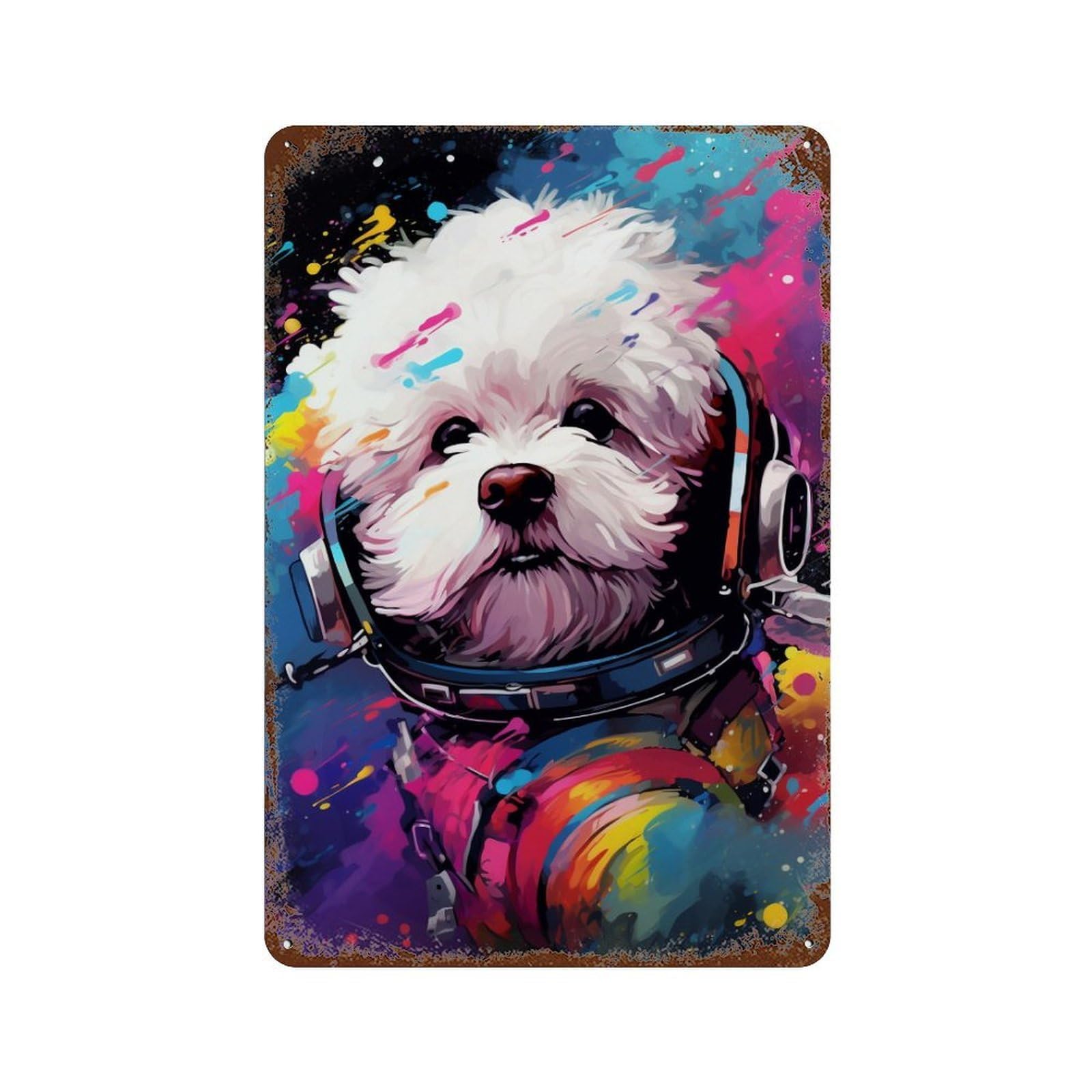 Space Pup Adventure -24 11.8"x7.9" Rustic Tin Plaque, Industrial Home Decor for Farmhouse, Kitchen And Entryway Decor