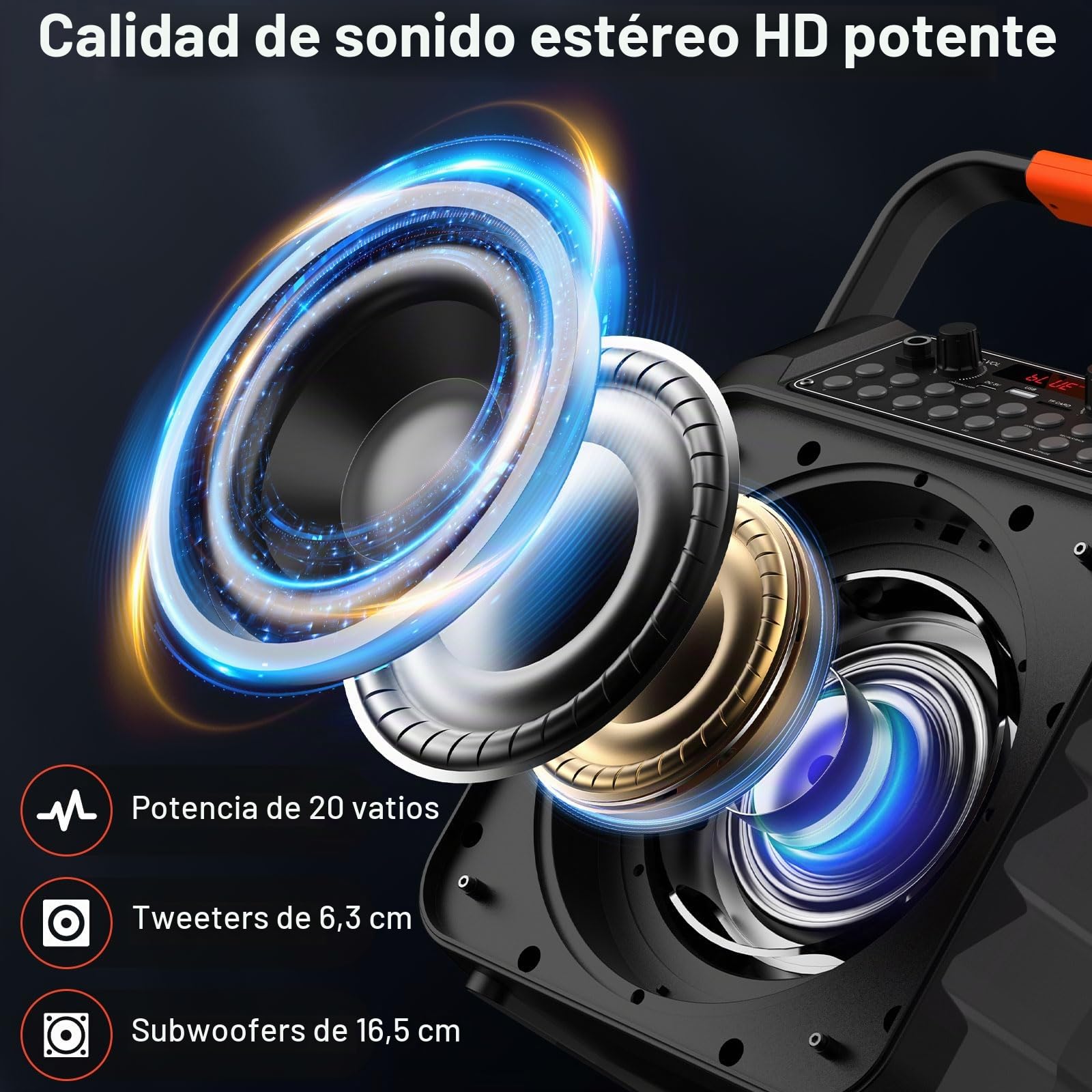 HWWR Karaoke Profesional Inalámbricos, Máquina de Karaoke Portátil con Micrófonos Inalámbricos para Adultos y Niños, Luces LED,USB/TF/AUX/Rec, Karaoke Compatible con Android/iPad/TV/PC