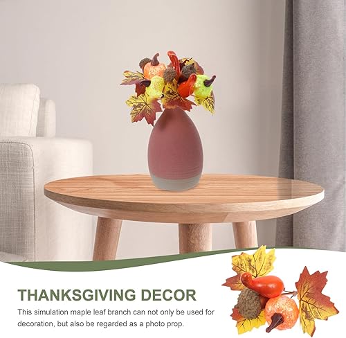 Miniatura 5 de Abaodam 10 piezas de ramas artificiales de hoja de arce, púas de otoño de imitación con calabazas, conos de pino para granja, otoño, Acción de