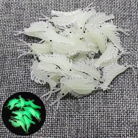 ROYHOO 100pcs Luminous Silicone Soft Shrimp Lure Baits Soft Lure Worms Glow Simulation Prawn Shrimps Fishing Tackle Lures baits Cover