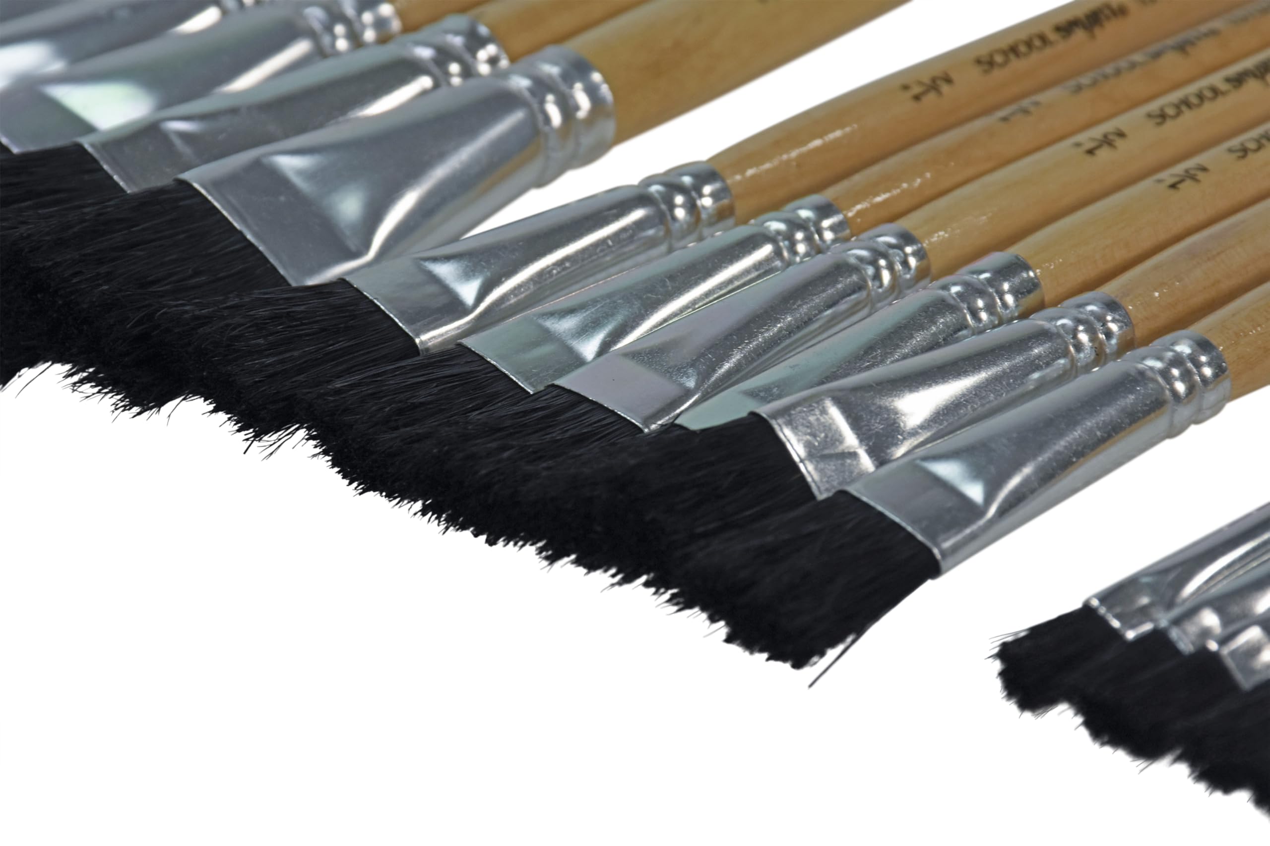 School Smart Black Bristle Paint Brushes with Short Wooden Handles for School and Arts and Crafts Use, Bulk Set of 24 - Image 3