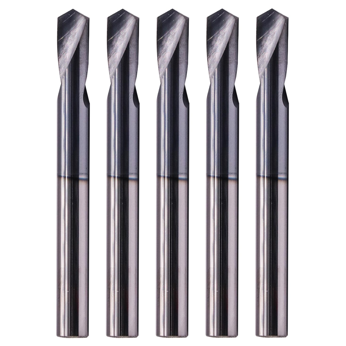 Solid Carbide Spotting Drill Set(2Pcs, 3/8" Spot Drill), AlTiN Coated, 2 Flute, 120 Degree, 3/8" Shank Dia, 1" Flute Length, 2-1/2" Overall Length For Milling Alloy Steel, Hardened Steel, Iron, Copper