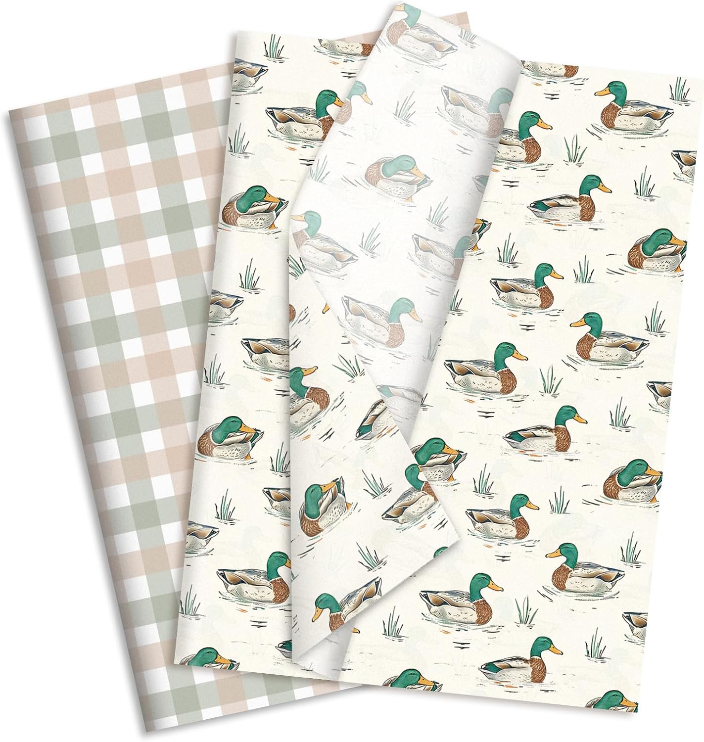 JarThenaAMCS 60 Sheets Mallard Duck Tissue Paper Plaid Duck Gift Wrapping Paper Decorative Art Tissue for DIY Crafts Hunting Theme Birthday Baby Shower Gender Reveal Party, 14 x 20 Inch