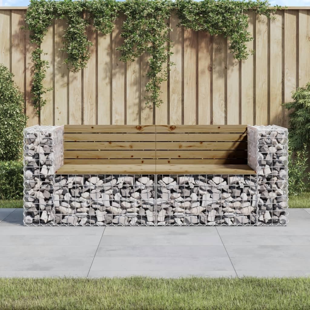 vidaXL Banco Jardín con Gaviones, Banca de Piedras de Picnic, Asiento Decorativo, Mueble para Parque Patio, Madera de Pino Impregnada