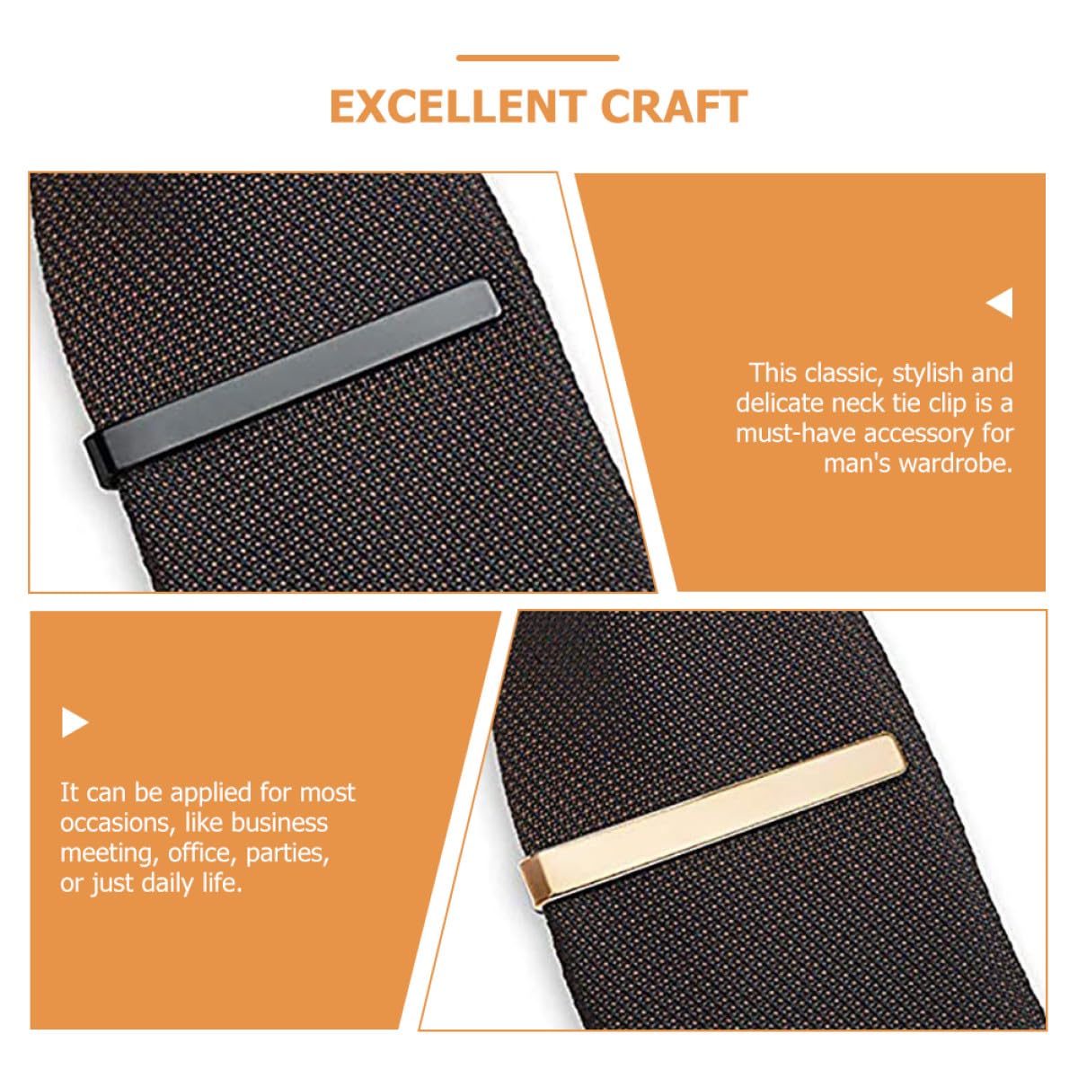 Angoily 3 Stück pack Klassische Krawattenklammern aus Kupfer für Herren Modisches Accessoire in Silber Gold und Schwarz Geeignet für Partys und Weihnachten