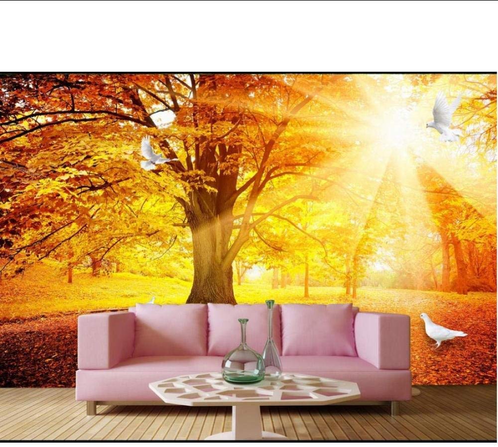 Mural 3D de papel pintado Golden Leaves para decoración de pared en la sala de estar