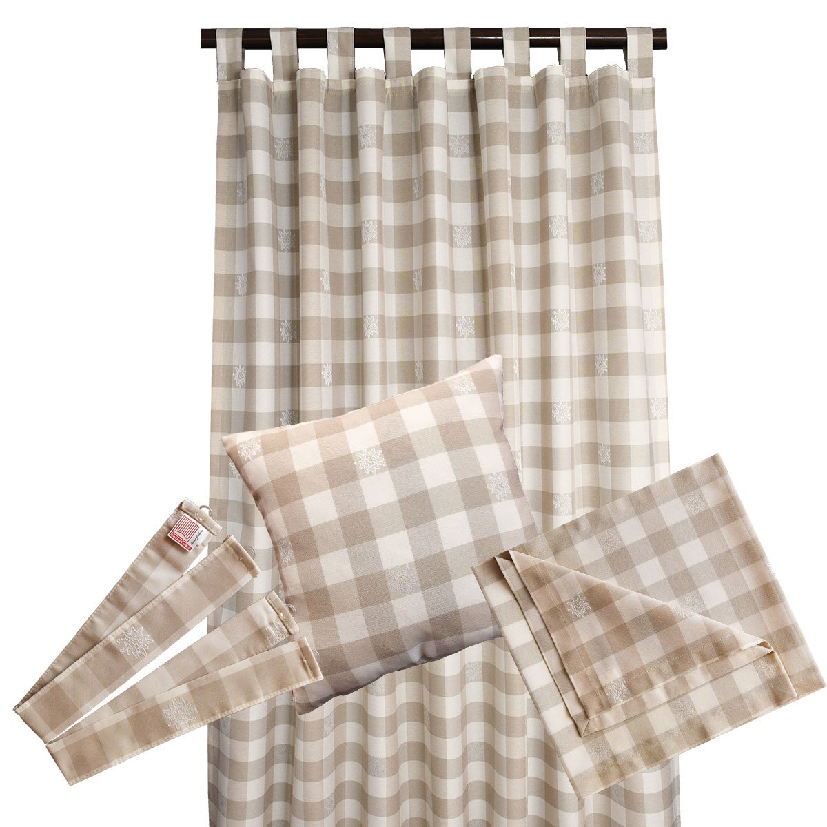 Schlaufen-Dekoschal Karo-Edelweiß Beige | Landhaus-Vorhang beige-weiß kariert 8 Schlaufen hochwertige Webware | Übergardine für Küche, Esszimmer, Gästewohnung, Kaminzimmer Höhe x Breite 145 x 130 cm