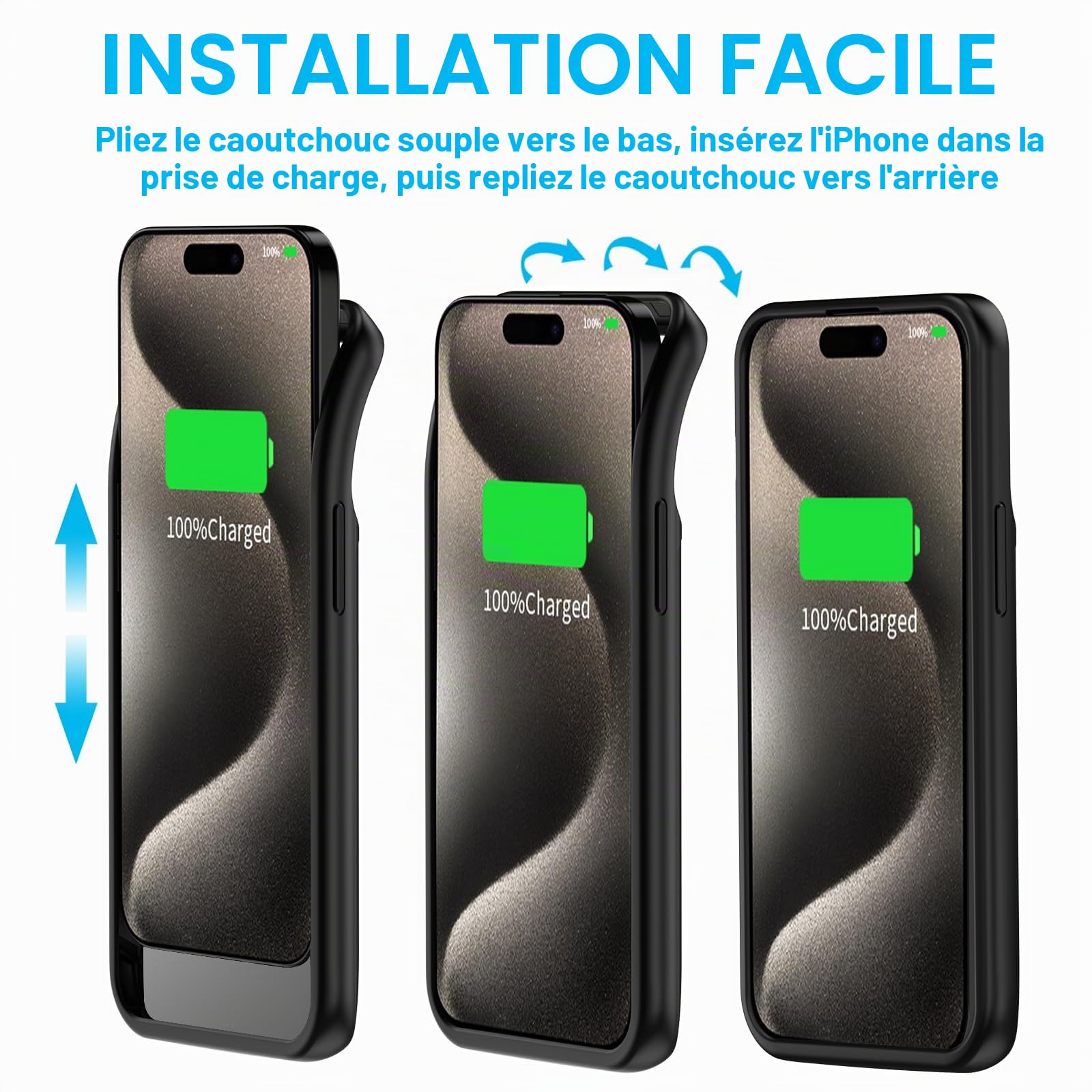 Coque batterie pour iPhone 15 Pro Max, 13 800 mAh rechargeable, coque de charge étendue, compatible avec iPhone 15 Pro Max (batterie de secours de 6,7", noir)