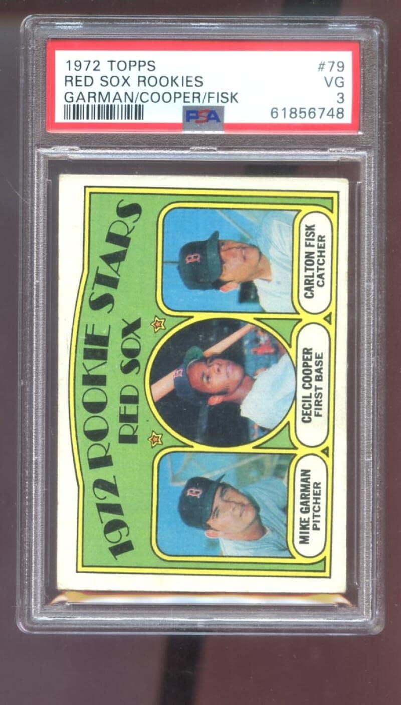 1972 Topps #79 Red Sox ROOKIE Stars Carlton Fisk Cecil Cooper Mike Garman RC PSA 3 Graded Baseball Card MLB Boston