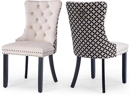 Miniatura 138 de Juego de 6 Sillas de Comedor Tapizadas en Terciopelo, Sillas Laterales de Cocina de Estilo Moderno con Ribete de Tachuelas y Patas de Madera, Anillo