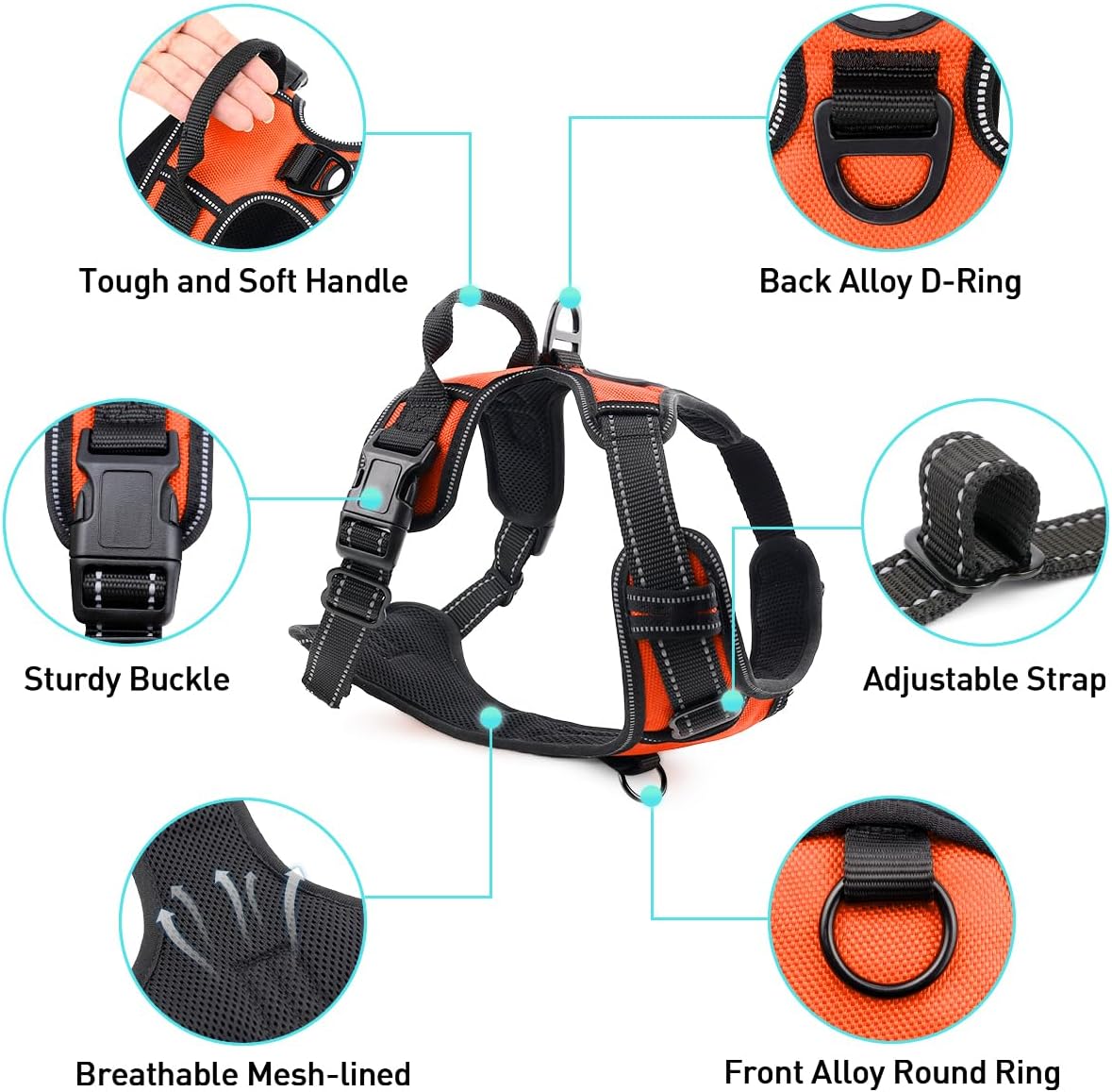 Joytale Dog Harness (Chest: 12-28"), Dog Collar and 6FT x 1" Wide Dog Leash Set, Reflective Neoprene Padded Collar and Leash, and Adjustable Soft Harness with Handle for Dogs