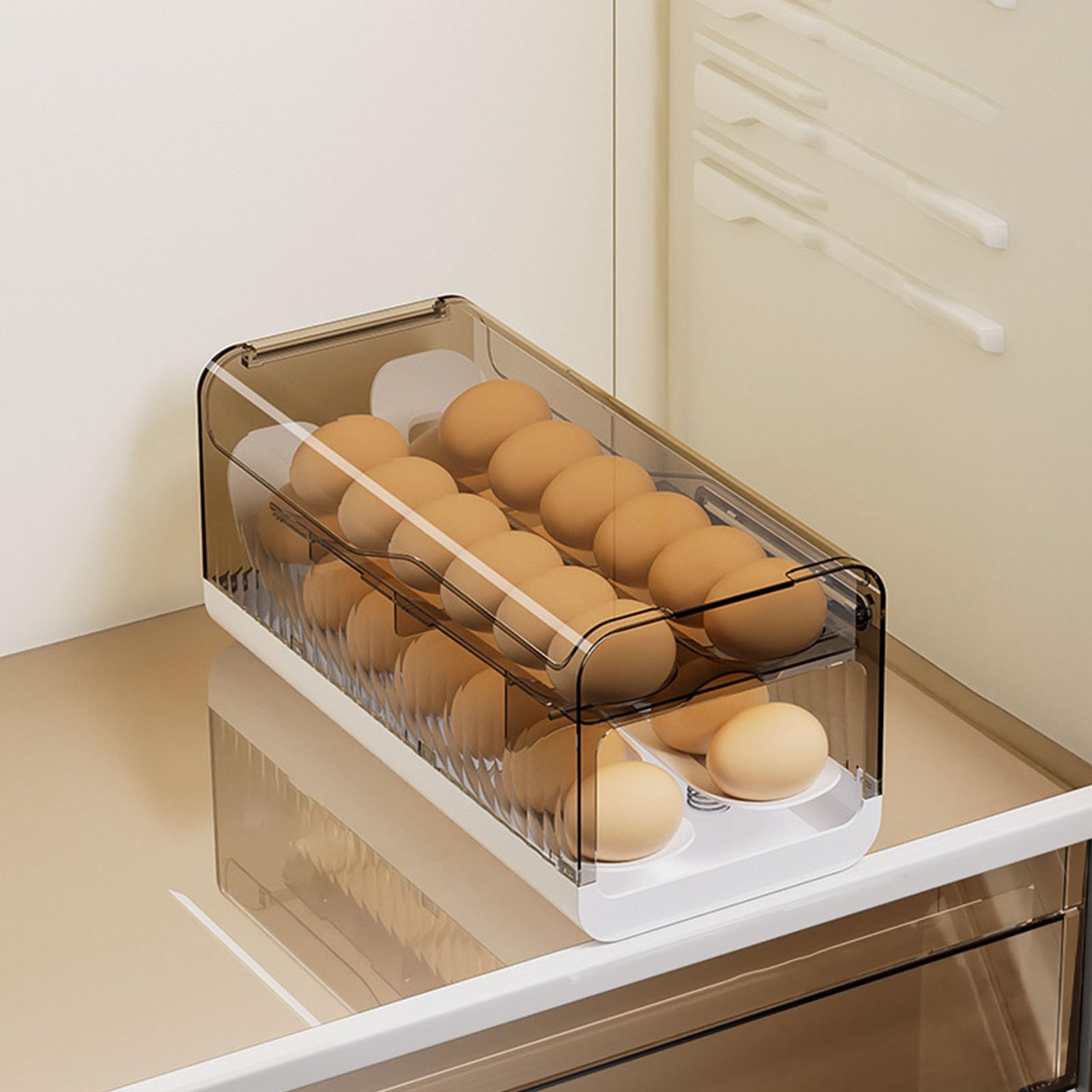 Contenedor de almacenamiento automático de huevos rodantes para refrigerador, práctico polipropileno rodante, organizadores de almacenamiento de huevos para ahorrar espacio, organizadores