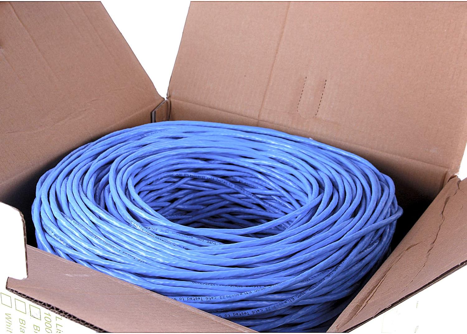 Cat6 1000ft Twisted Pair 23AWG Solid UTP Network Ethernet Router Cable, 550Mhz, PVC RJ45 Wire Bulk Pull Box, Blue