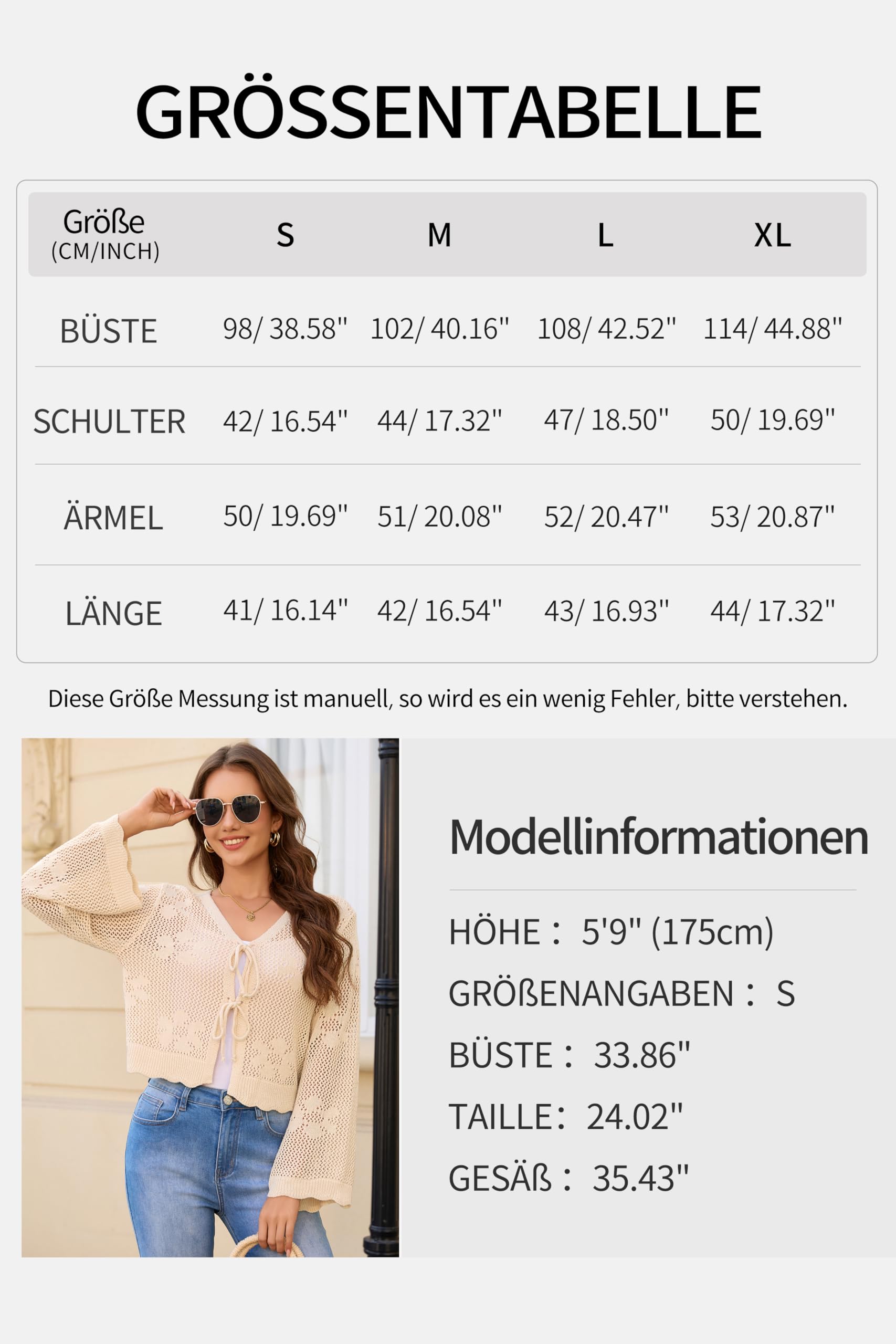 Boléro pour femme - Cardigan léger - Manches 3/4 - Cravate à l'avant - Court - Crochet - Veste boléro festive pour robe
