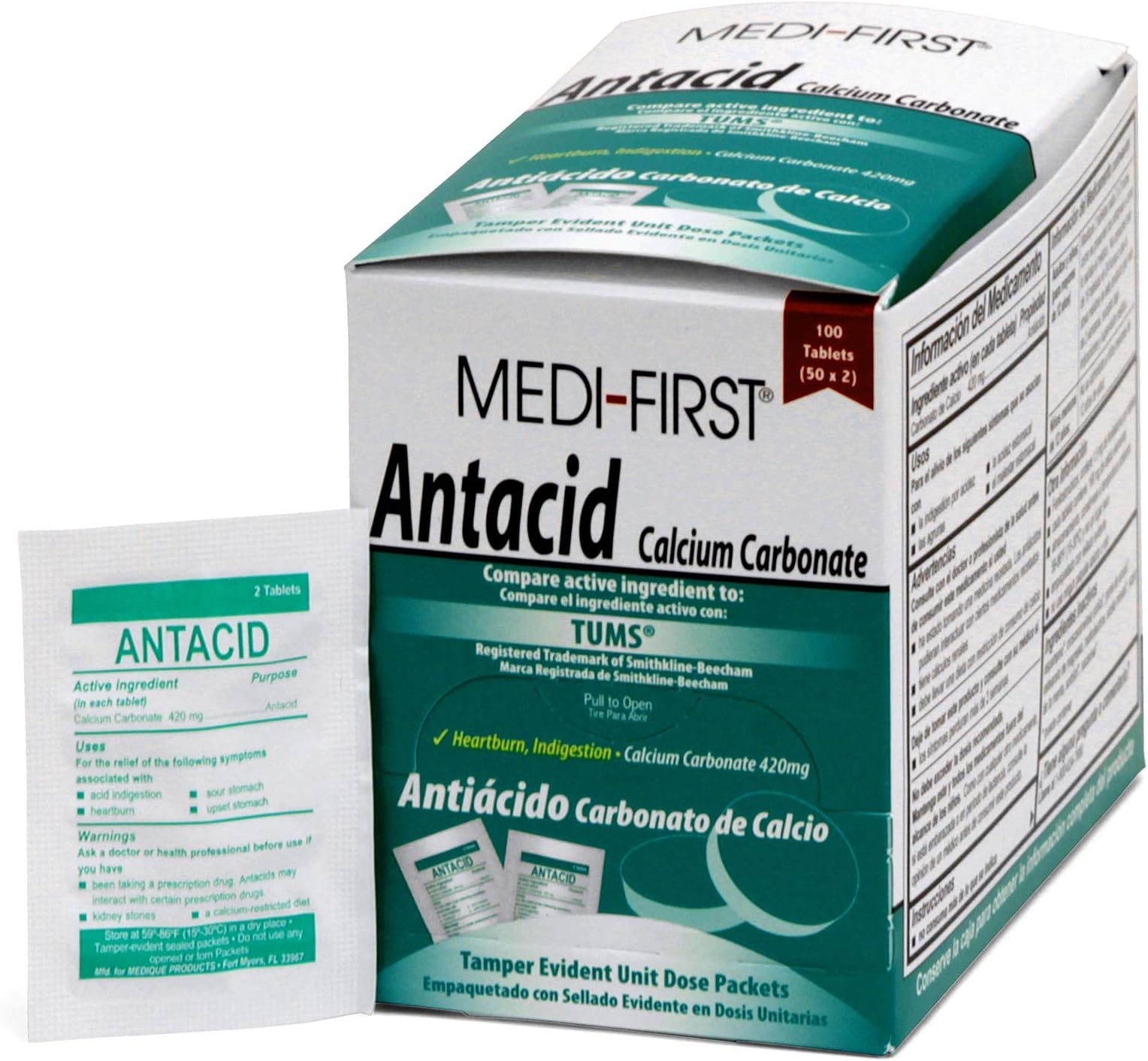 Medi-First 80233 Chewable Mint Antacid Tablets, 100 Count