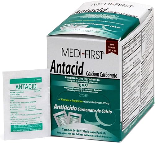 Medi-First 80233 Tabletas antiácidas masticables de menta, 100 unidades