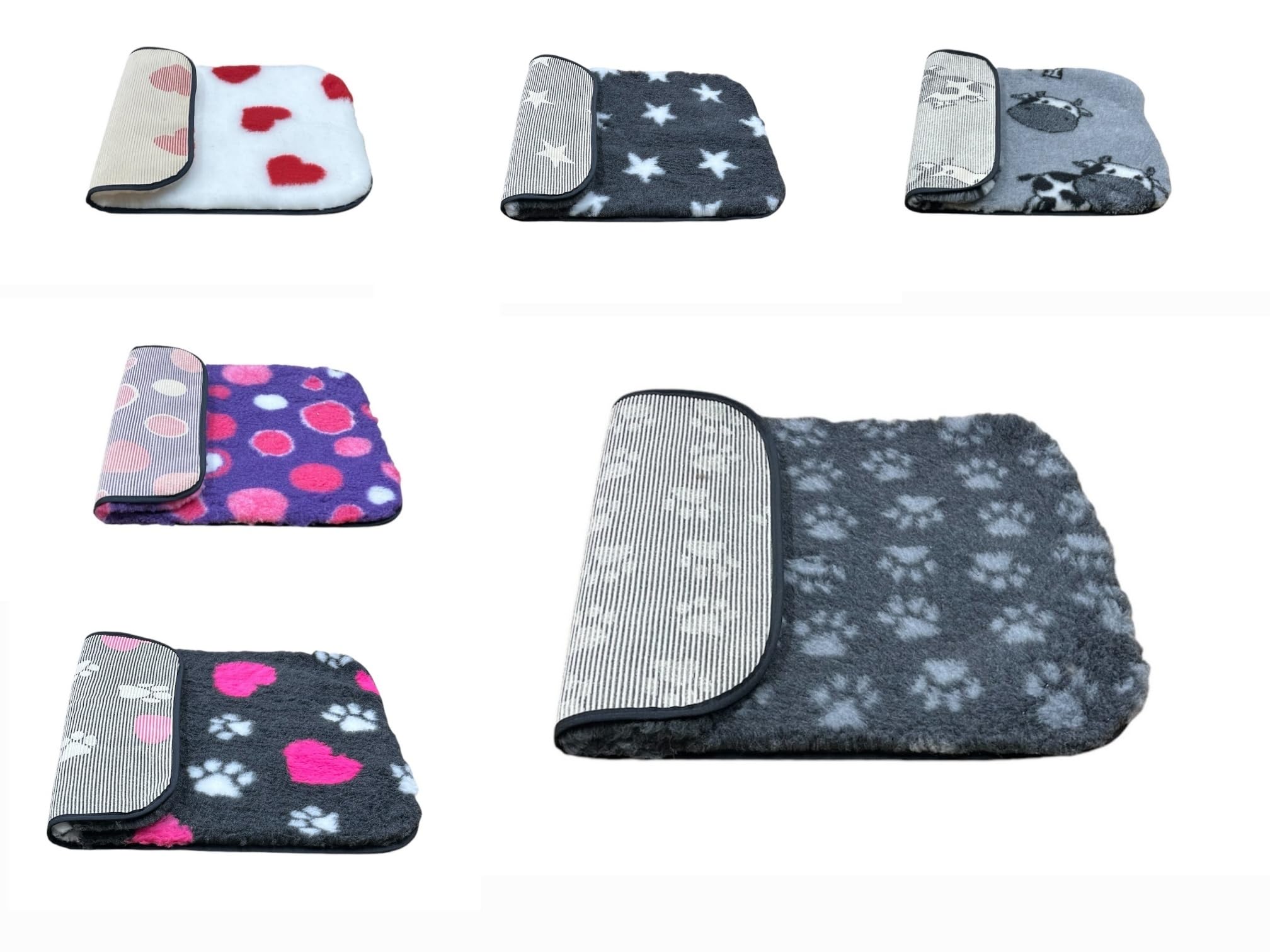 PnH Veterinary Bedding® NON SLIP Classic Range, Vet Bedding, Bound Edges For Strength - Dog Bed Fleece in Many Colours & Sizes (Charcoal with Grey Paws, 75cm x 50cm) — image 1