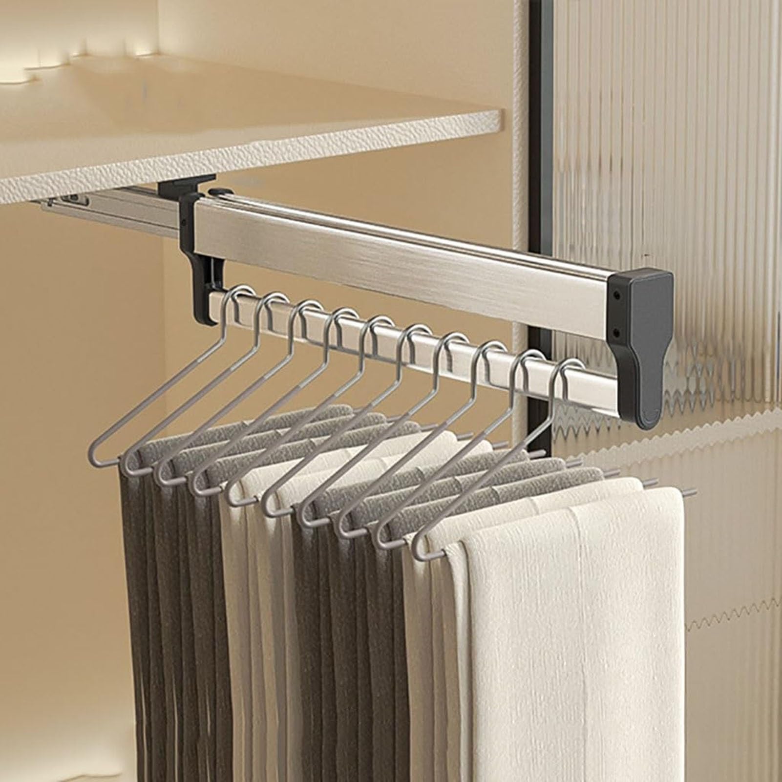 GLETSF Adjustable Extendable Clothes Rail with 2 Sliding Tracks, Pull Out Closet Rod for Wardrobe Organization, Heavy Duty 25kg Load Capacity,A-550MM/21.6INCH