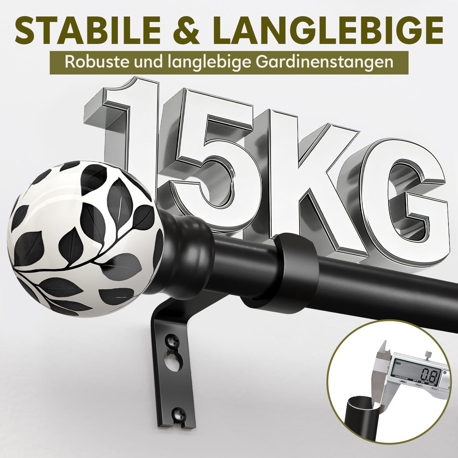 Bastone per tende nere per finestre 80-365 cm Estensibile