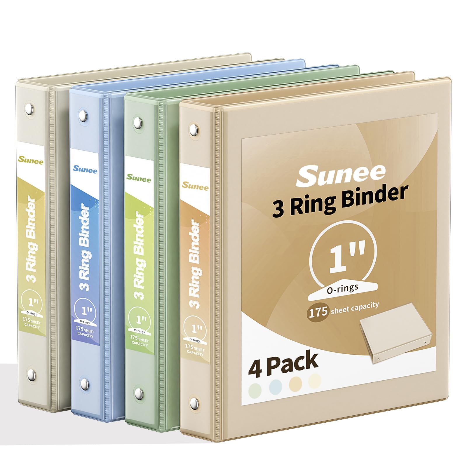 SUNEE 3 Ring Binder 1 Inch 4 Pack, Clear View Binder Three Ring PVC-Free (Fit 8.5x11 Inches) for School or Office Supplies, Neutral Aesthetic