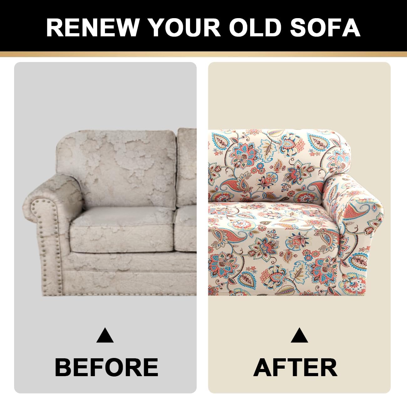 PrinceDeco Floral Couch Cover Printed Loveseat Cover Colorful Pattern, Stretch 1 Pieces Sofa Slipcovers for 2 Cushion Couch Sofa Love Seat Sofa Covers Washable Protector for Kids, Pets