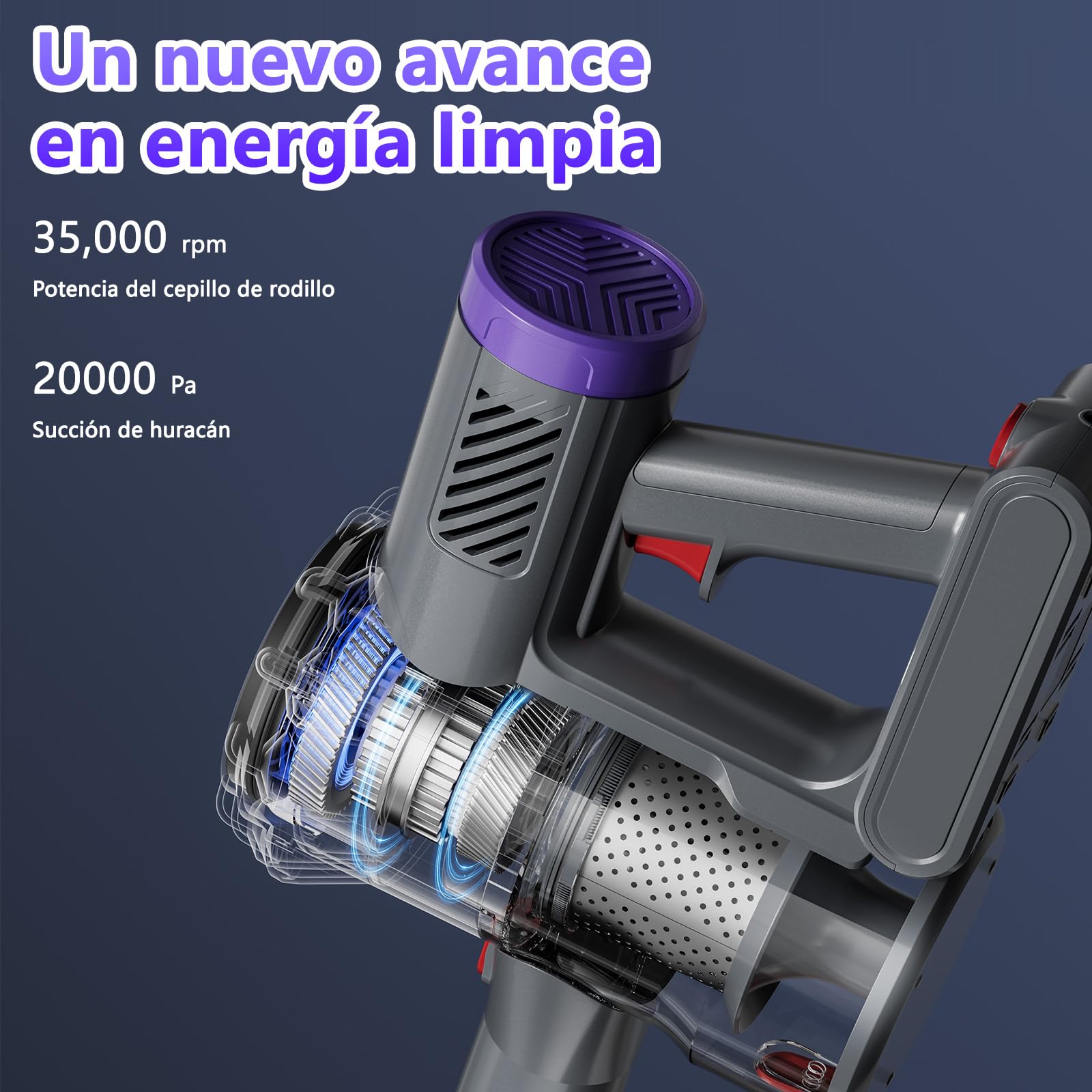 Aspiradora con batería, 50000 PA, aspiradora inalámbrica con pantalla LED, aspiradora ligera con batería, aspiradora de mano, potente potencia de succión para pelo de animales, alfombras