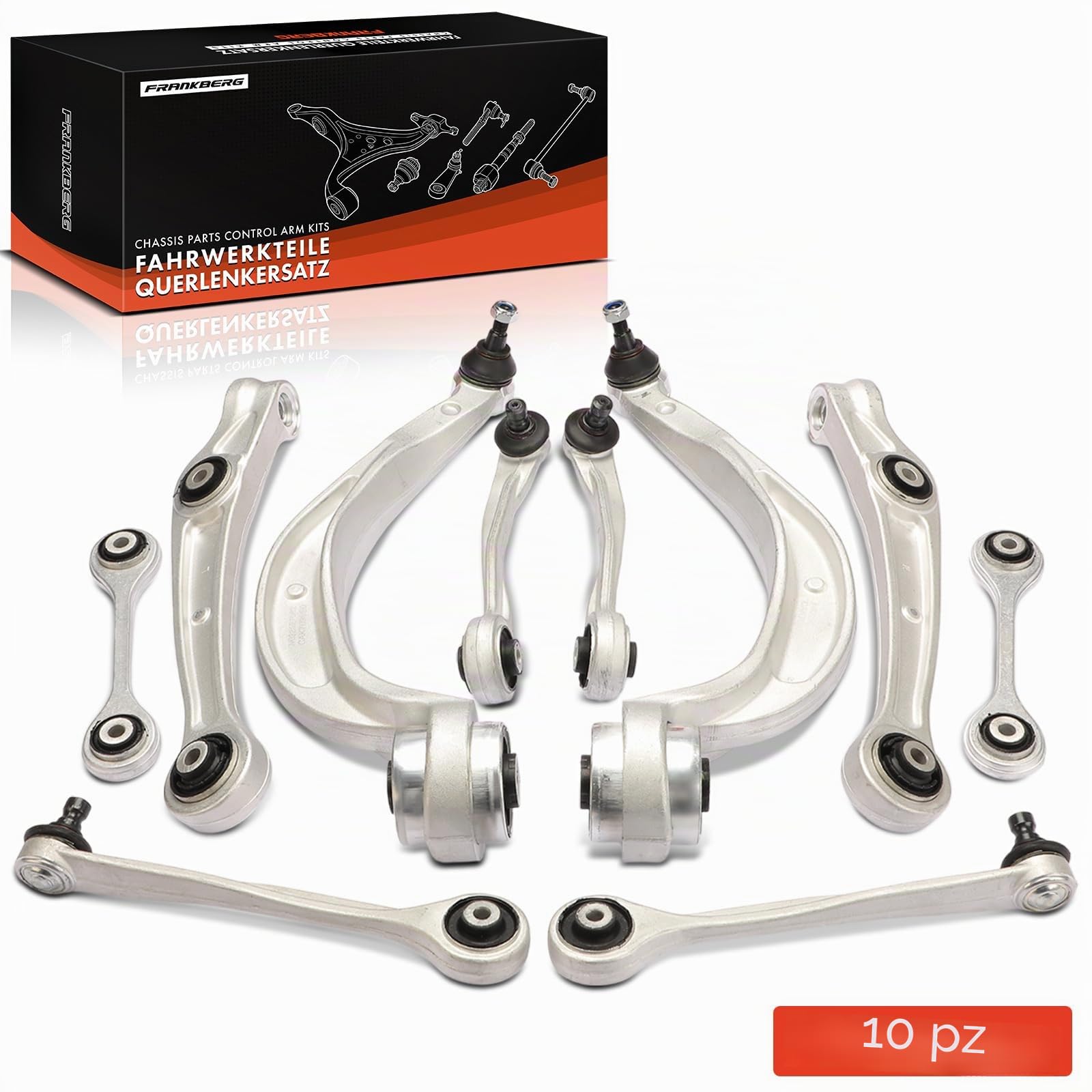 Frankberg Set di 10 bracci di controllo anteriori sinistro e destro | 8K0407505A; Compatibile con: A4 Avant 8K5, A4 Allroad 8 km, A5 Sportback 8TA, A5 8T3, Q5 8RB, A4 8K2, A5 Cabriolet 8F7