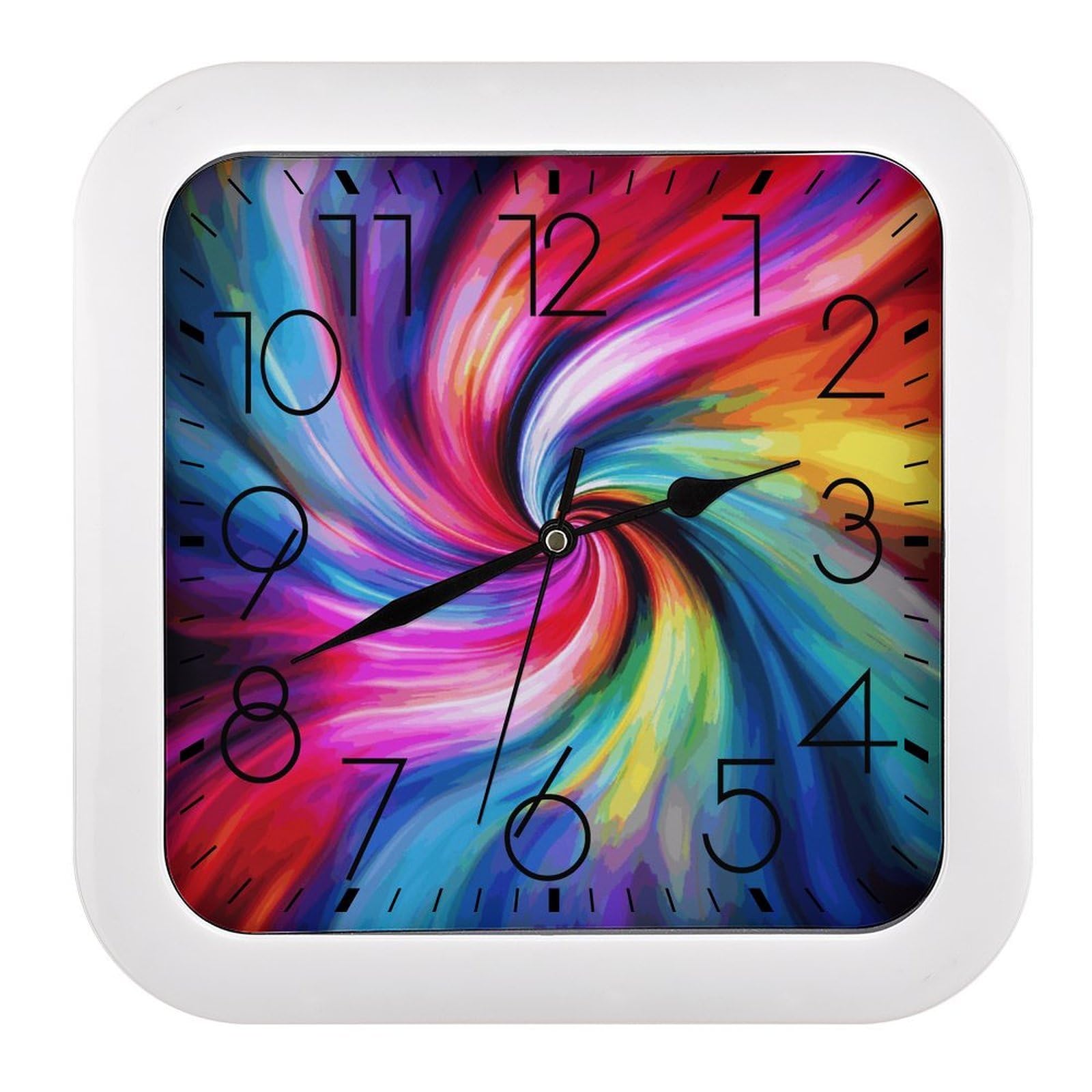 Horloge murale colorée tie dye tendance montre carrée moderne et silencieuse