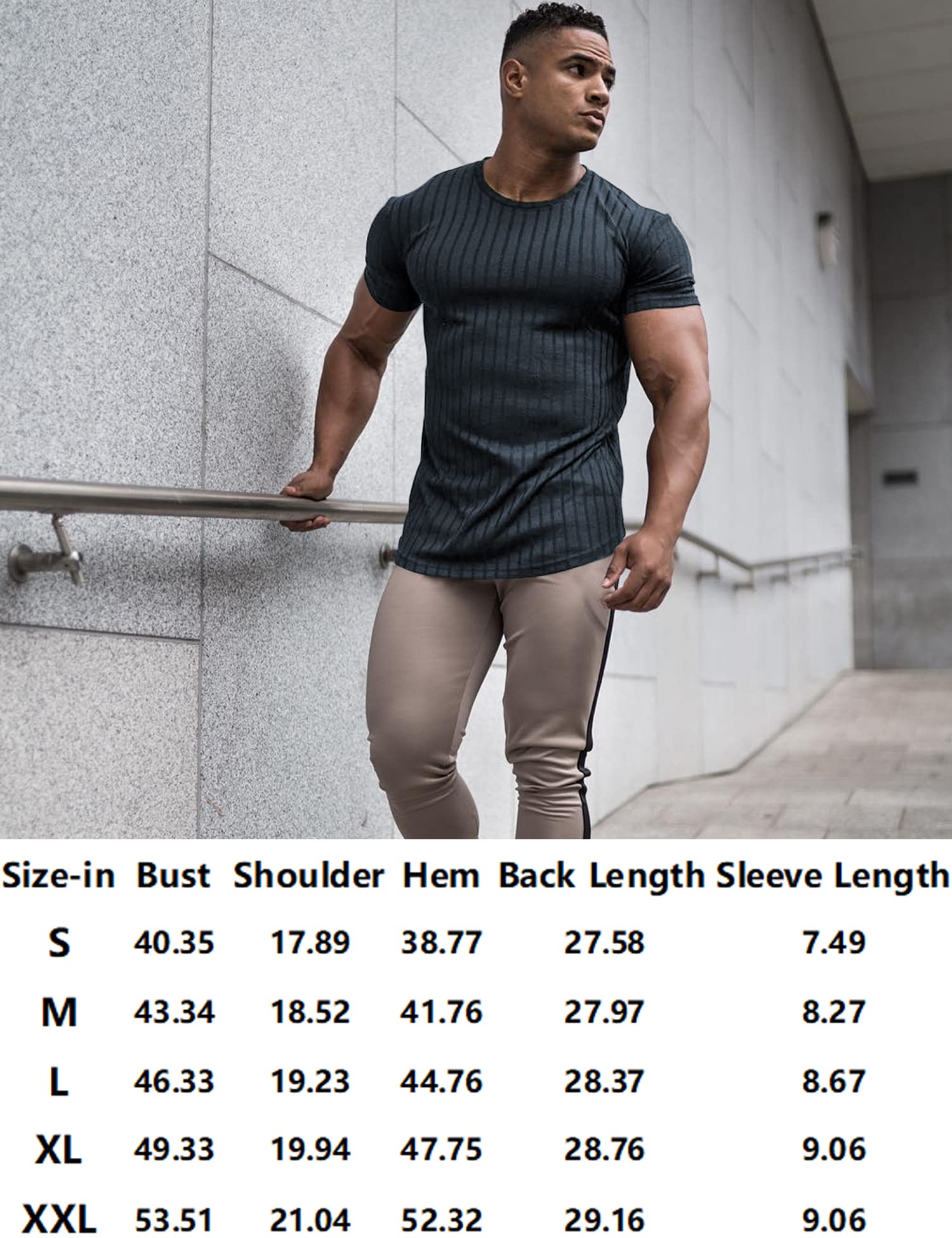 URRU T-shirt extensible à manches courtes pour homme - Coupe ajustée, bleu marine, Taille XL
