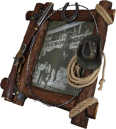 Miniatura 7 de Ebros Gift Rústico Western Wild West Cowboy escopeta de doble barril sombrero de vaquero herradura cuerdas y alambres de púas de madera sintética de