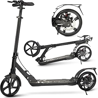 Uluck Roller Erwachsene, 200 mm große Räder mit Scheibenbremsen, Roller für Erwachsene mit Tragegurt und doppelter Stoßdämpfung, Faltbarer Roller für Teenager (Schwarz)