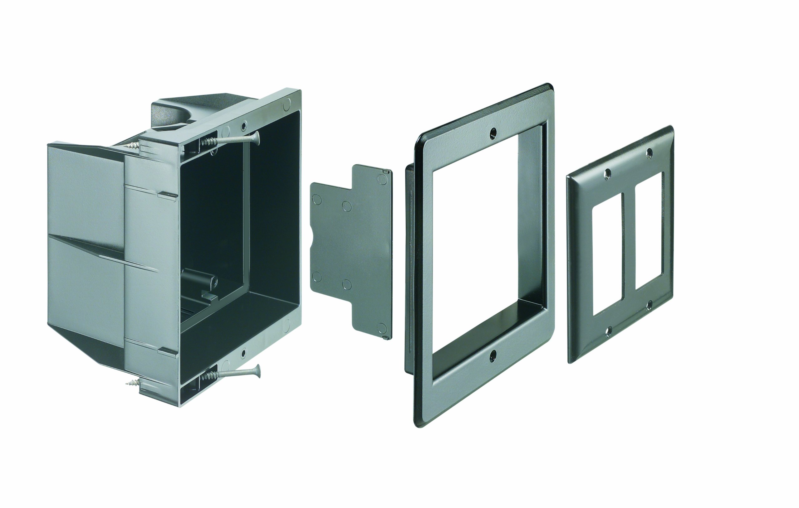 Arlington DVFR2BL-1 Recessed Electrical Outlet Mounting Box with Paintable Wall Plate, 2-Gang, Black