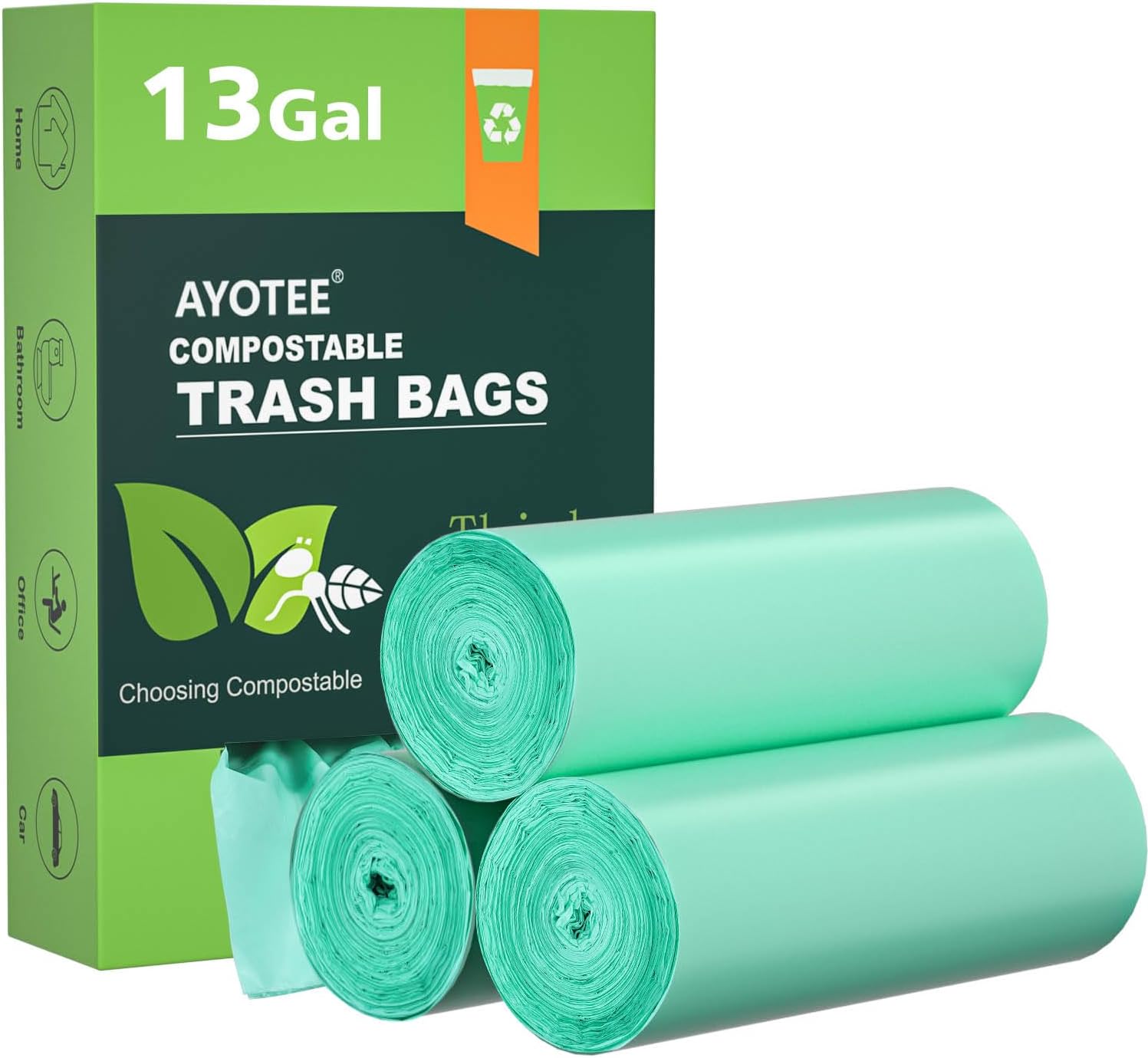 AYOTEE Compostable Trash Bags 13 Gallon Tall Kitchen, 45 Count Biodegradable Trash Bags 13 Gallon Garbage Bag, Large Compost Bag for Kitchen Bathroom Home Office