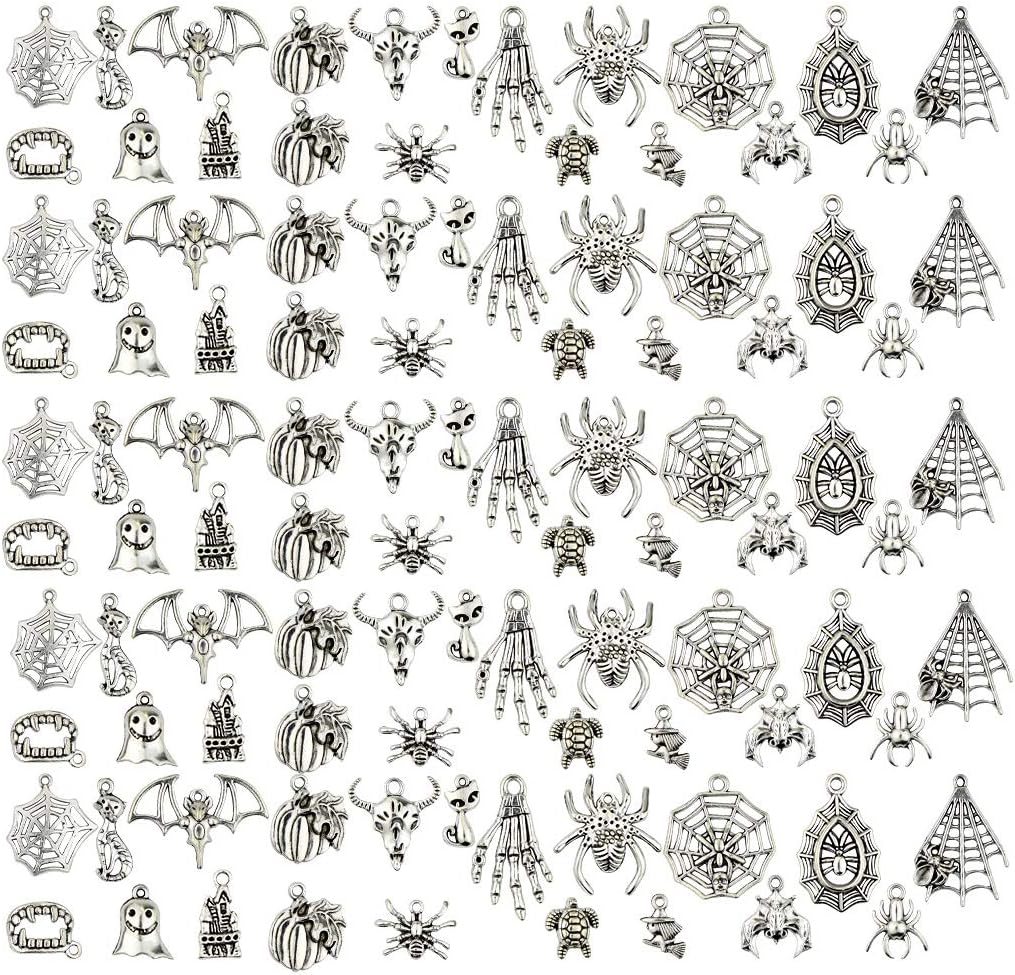 Bskifnn 100pcs Halloween Charms for Jewelry Making DIY Craft Supplies for Necklace Bracelet Making Earring and More