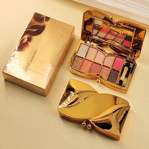 Miniatura 7 de Paleta de sombras de ojos doradas brillantes – 10 colores brillantes sombra de ojos purpurina altamente pigmentada, de larga duración, impermeable