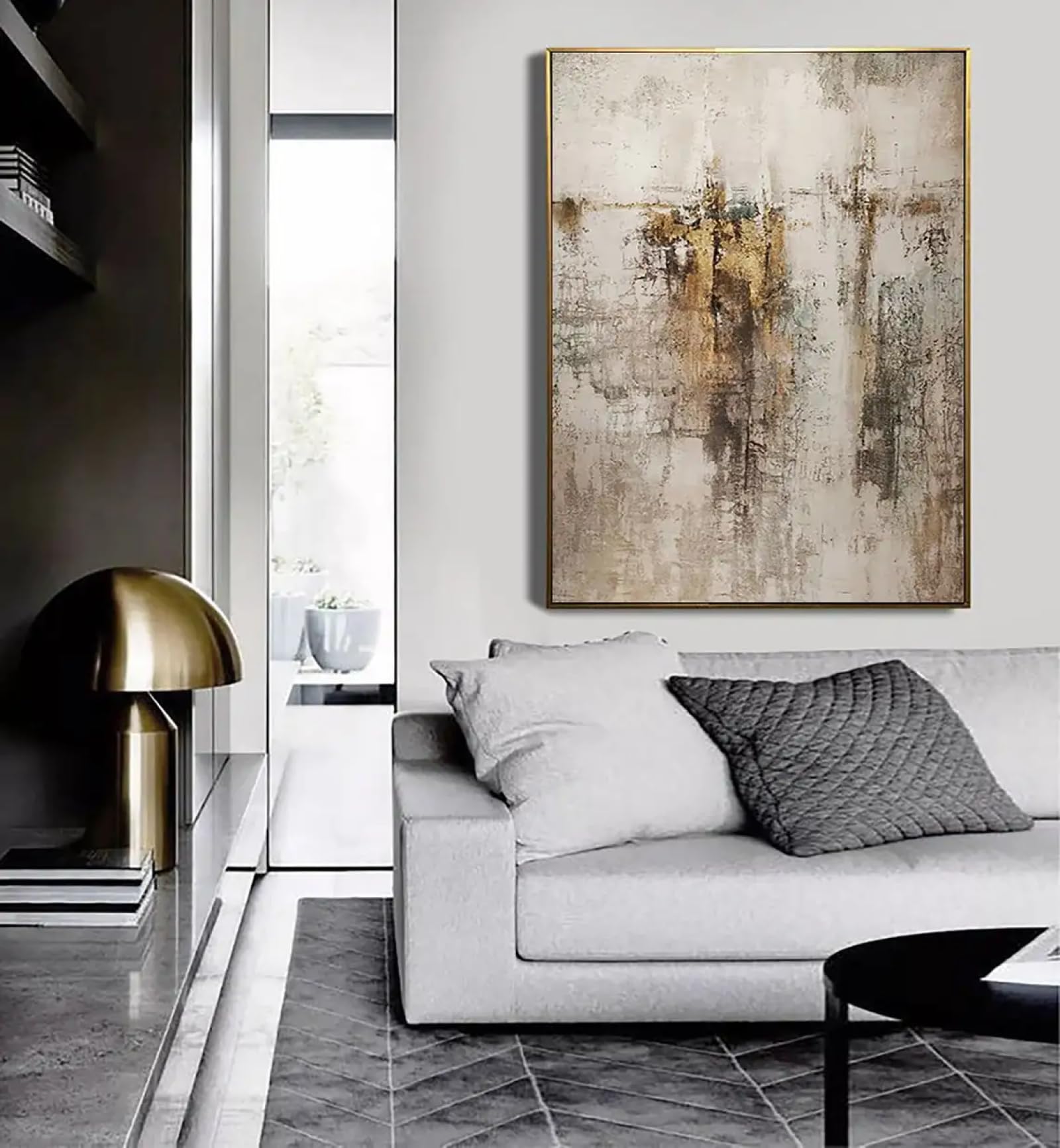 DHHXY Gran cuadro abstracto beige oro marrón Cuadro de gran tamaño sobre lienzo, pintura beige gris, arte mural escandinavo, decoraciones para el hogar, obras de arte 80x120cm sin marco