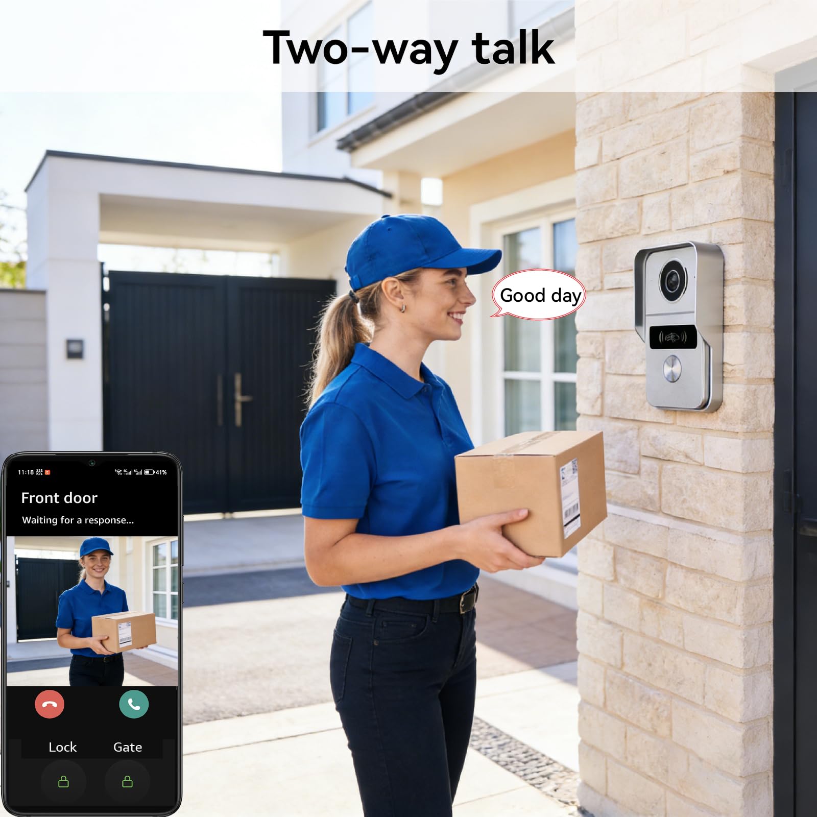 2-Wire Video Domofon System, Wideodomofon, Wideodomofon, Zdalne odblokowywanie drzwi/bramy, Kontrola dostępu RFID, 7-calowy ekran dotykowy, Wykrywanie człowieka
