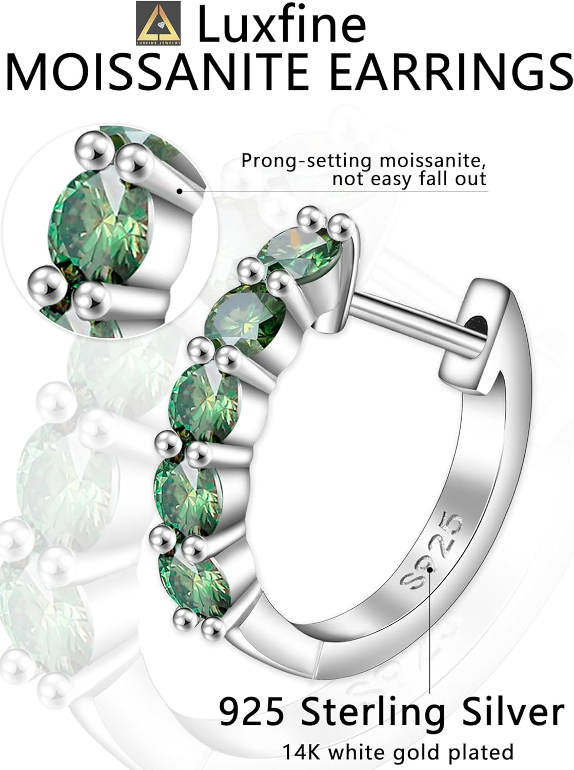 Huggie Earrings for Women Sterling Silver Hoop Earrings Moissanite Earrings Lab Diamond Hoop Earrings Green Emerald Rhinestone Earring Jewelry - Image 5