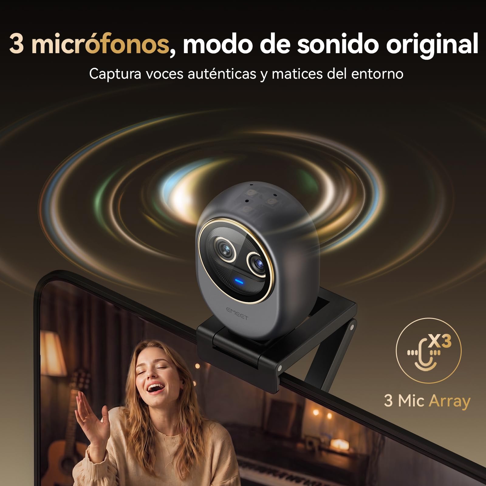 EMEET Piko Webcam 4K para Streaming de Doble Lente (Gran Angular y Tele), Zoom Híbrido 11X, Enfoque Automático 0,2s, Control Remoto, 3 Micros, Tapa de Privacidad Panda, USB-C
