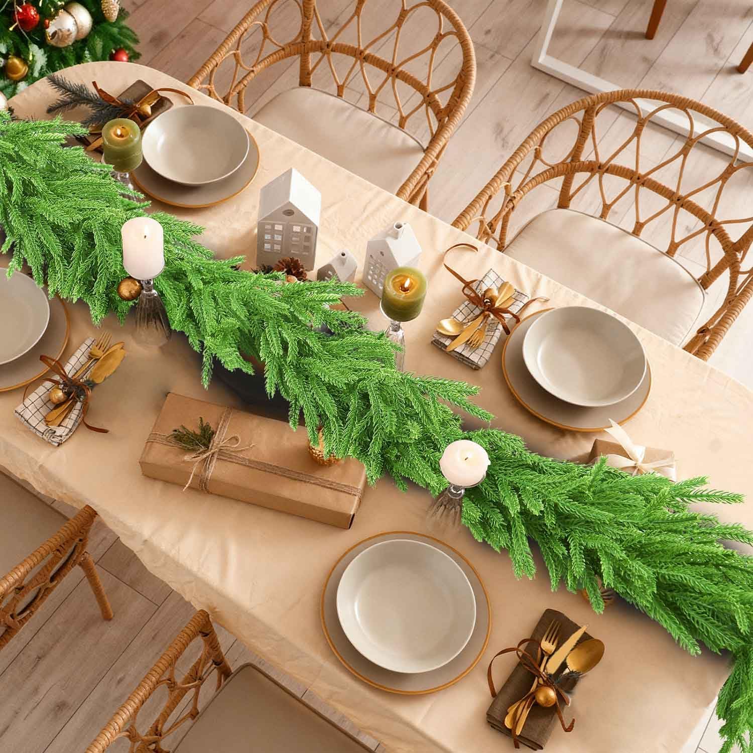 2 Pcs Christmas Garlands, 12 FT (2 * 6FT) Artificial Lifelike Pine Garland, Banner Included,Greenery Garland for Mantle,Table,Stairs,Wall,Indoor, Christmas Decorations Outdoor (2, 6 FT) - Image 5