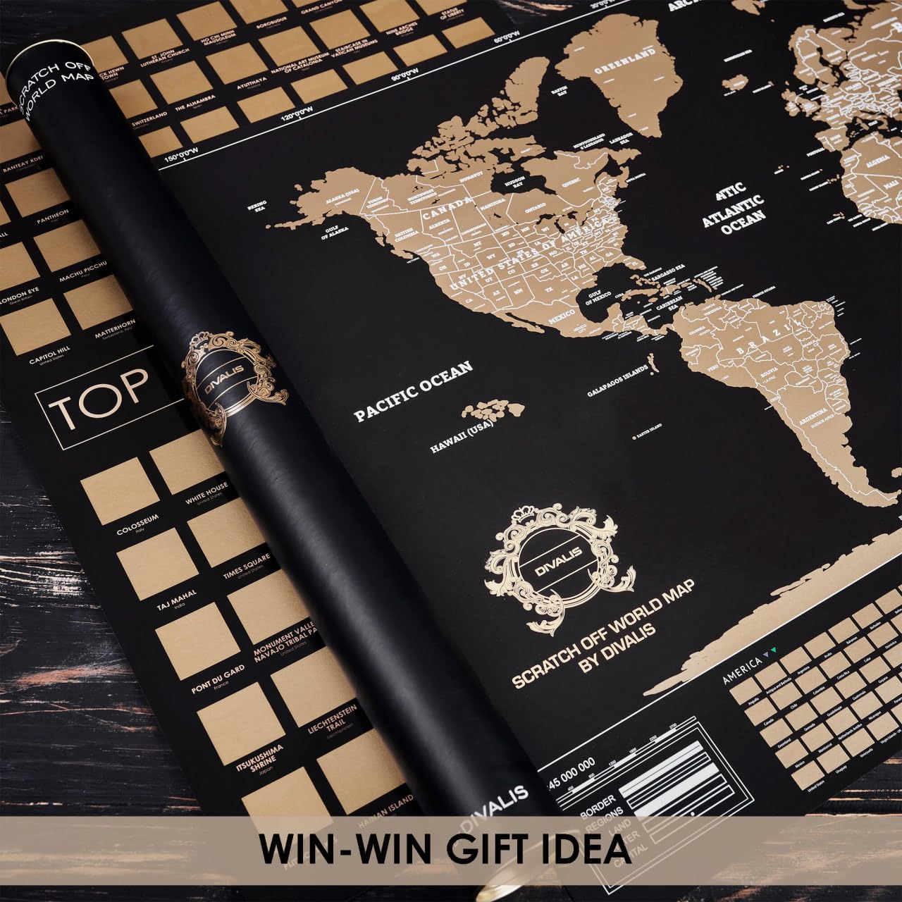 Juego de regalo 2 en 1 – Mapa del mundo para rascar + póster de los 100 lugares para visitar – Paquete de viaje grande para rascar – Mapa de los mejores lugares que he estado para trotamundos – Dos