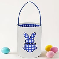 Vista 1 de Cesta de Pascua para niños, cesta de conejo de Pascua de VAPCUFF personalizada, cesta de Pascua con nombre, diseño de conejito de cuadrícula azul