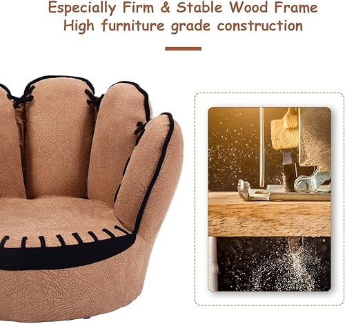 Miniatura 7 de Costzon Sofá infantil con marco de madera maciza y diseño de guante de béisbol, sillón infantil para sala de juegos, guardería, jardín de infantes,