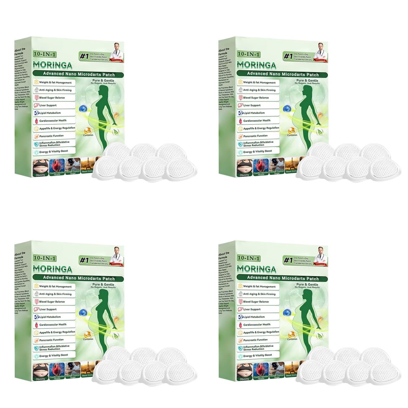 Moringa x Berberin Pflaster, Nano Mikronadel Pflaster, Bauch Schnell Loswerden, Moringa NAD+ 10-in-1 Microneedling Patches, Bauch Weg, Bein Straffen, Straffung Körper, Straffung patch, 4 Pack