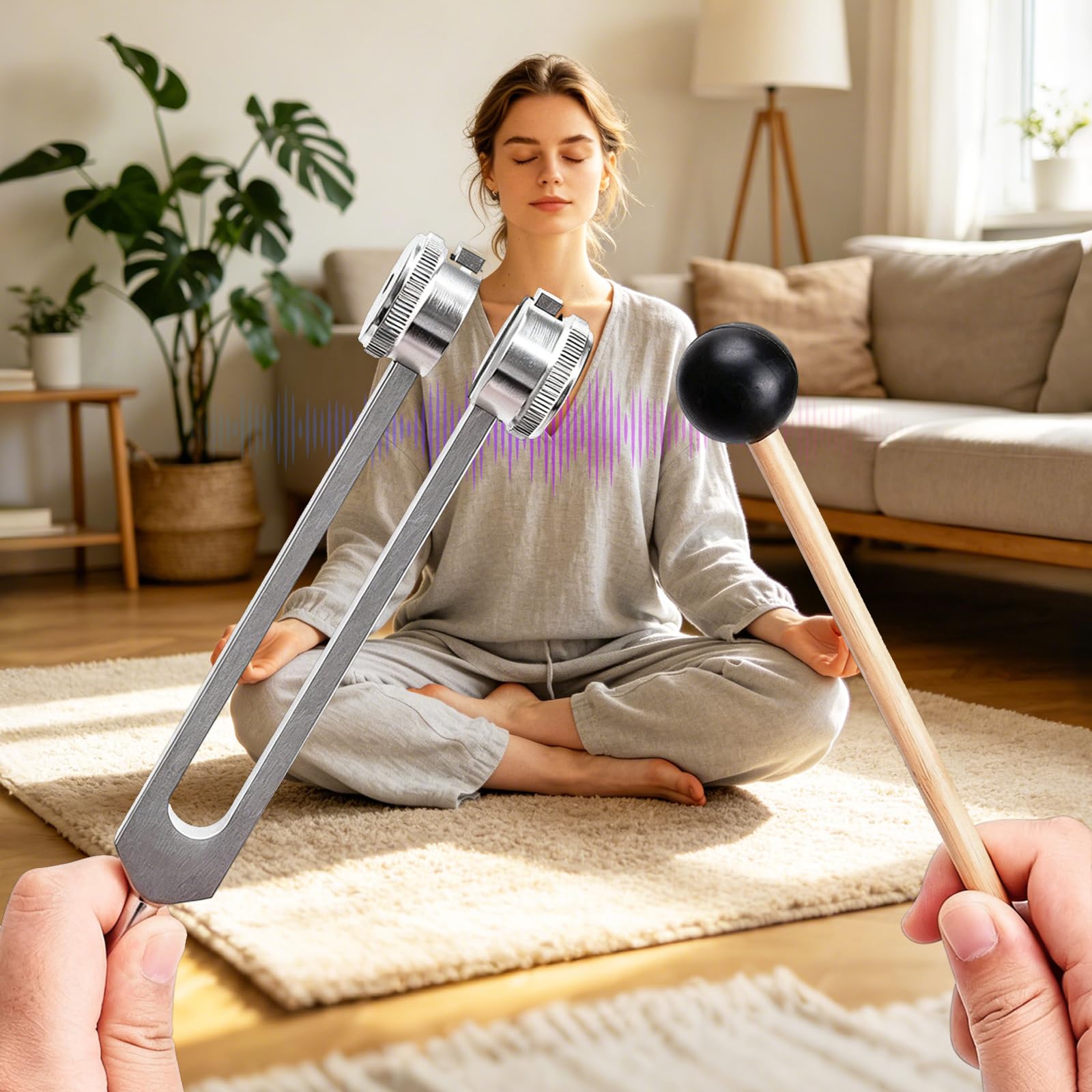 Solfeggio Chakra Set di diapason per yoga, meditazione e terapia del suono, con panno per la pulizia, sacchetto e attivatore per rilassarsi, alleviare lo stress e armonizzare l'esperienza sonora