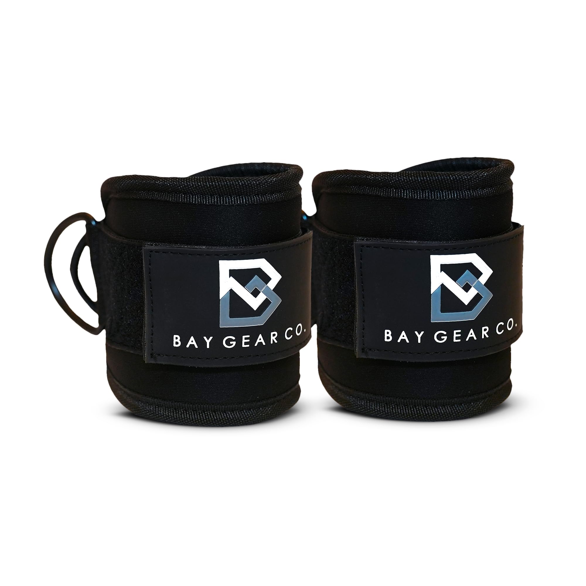 Bay Gear Co. Ankle Straps – Strong Hook and Loop System &amp; Neoprene Padded for Cable Machine Glute Workouts, Slick Black Stainless Steel D Ring, Adjustable Fit, Different Design, Single/Pair.